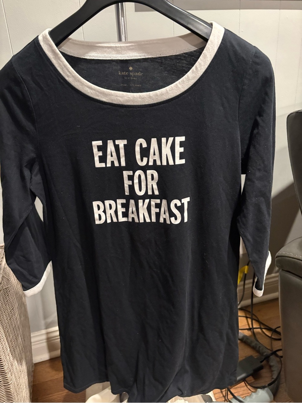Kate Spade Black "Eat Cake For Breakfast" Sleep Tee